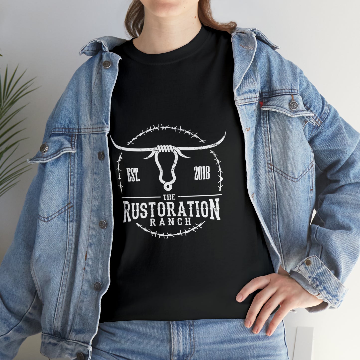 Rustoration Ranch Logo. Black Unisex Heavy Cotton Tee