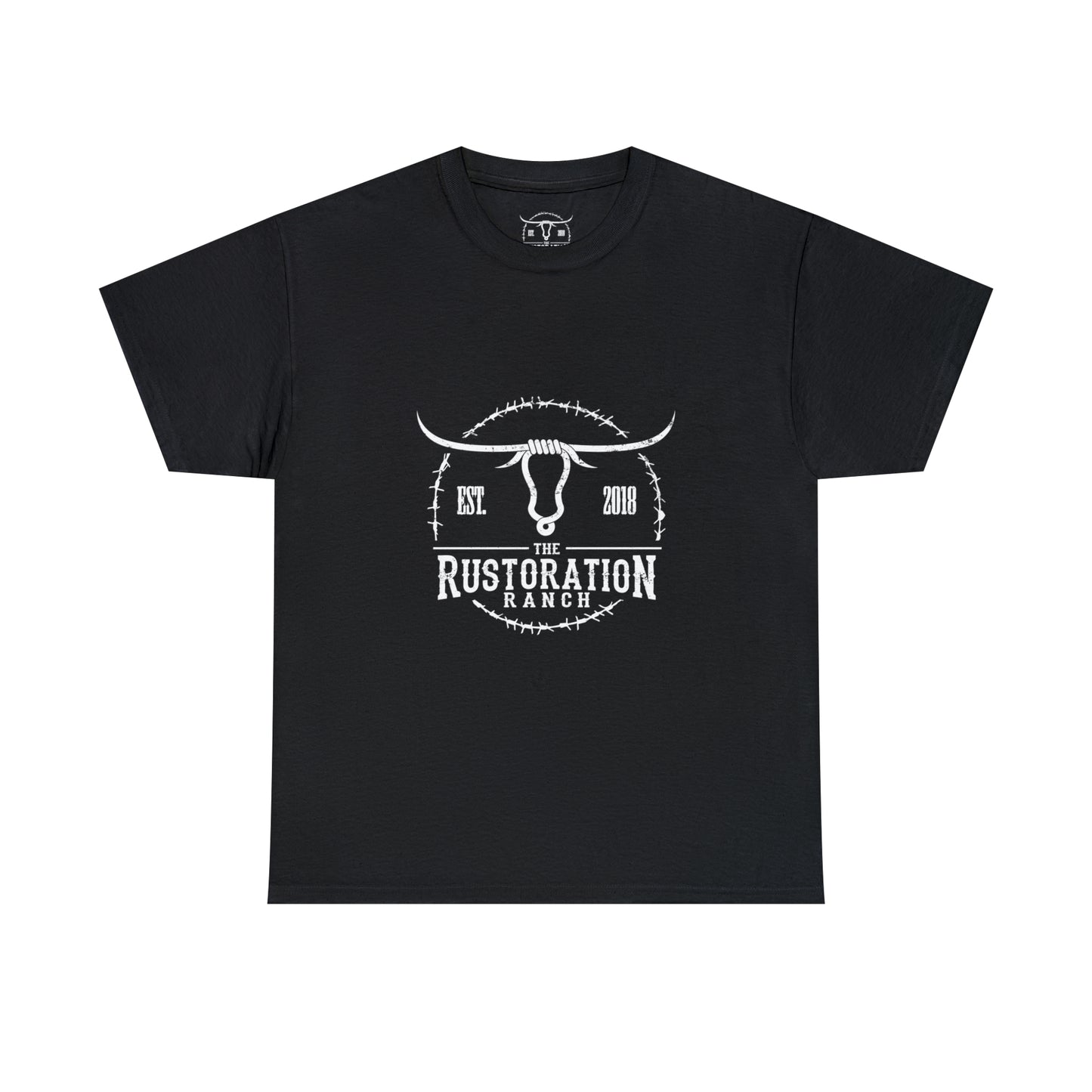 Rustoration Ranch Logo. Black Unisex Heavy Cotton Tee