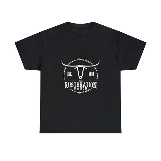 Rustoration Ranch Logo. Black Unisex Heavy Cotton Tee