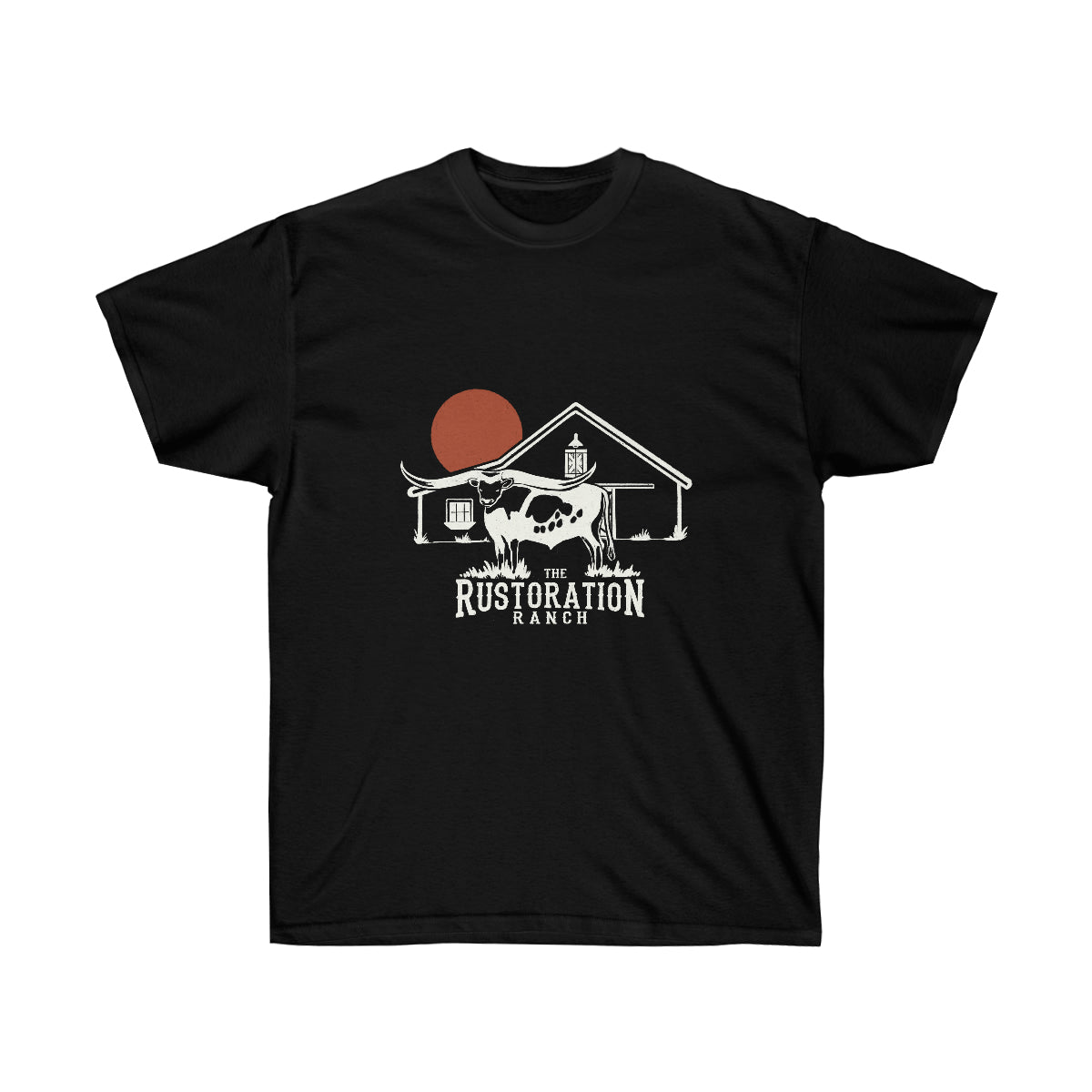 Rustoration Ranch Longhorn Black Unisex Ultra Cotton Tee