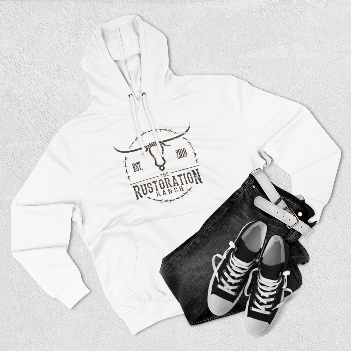 Rustoration Ranch White Unisex Premium Pullover Hoodie