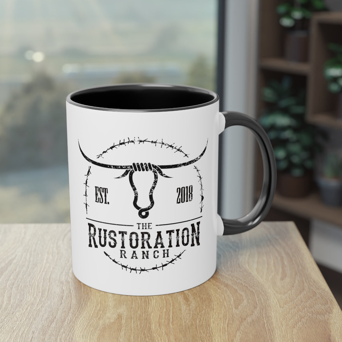 Black on Black Rustoration Ranch Two-Tone Coffee Mug, 11oz