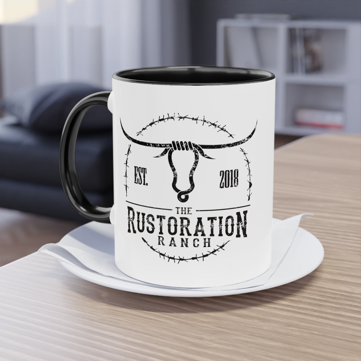 Black on Black Rustoration Ranch Two-Tone Coffee Mug, 11oz